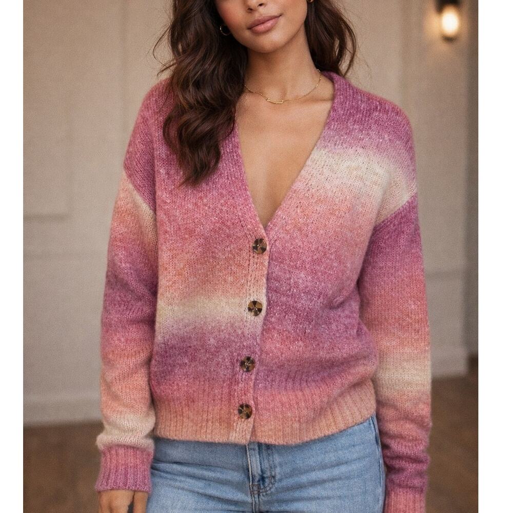 SO Ombre Pink, Orange, Purple, Cream, Cardigan Size Small Pastel